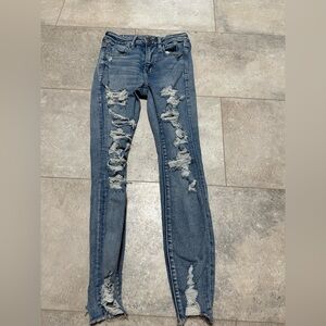 American Eagle Outfitters Distressed Blue Skinny Jeggings